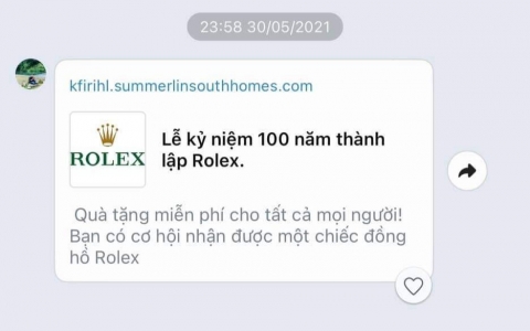 Cảnh báo: Click vào link ‘trúng thưởng đồng hồ Rolex’, coi chừng 'bay' mất tài khoản