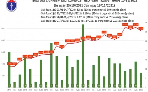 Ngày 19/11: Cả nước thêm 9.625 ca mắc mới, 101 bệnh nhân COVID-19 tử vong