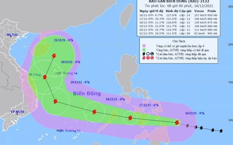 Bão RAI tiến gần Biển Đông, đang giật cấp 17