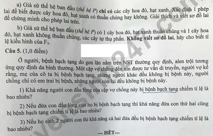 Đề thi môn chuyên Sinh tỉnh Đồng Tháp năm học 2021 - 2022