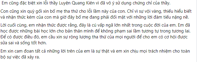 Bài chia sẻ, cầu xin sự tha thứ của 