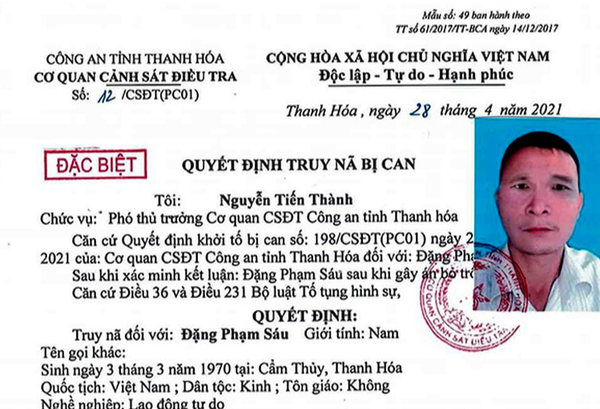 Quyết định truy nã hung thủ đâm tài xế taxi là kẻ sát hại con trai tiệm cầm đồ ở Thanh Hóa