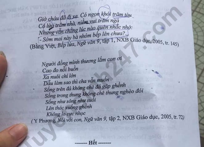 Đề thi vào lớp 10 môn Ngữ Văn Thừa Thiên Huế 