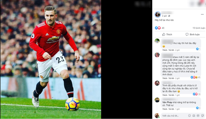 Nhiều cổ động viên dùng hình ảnh của Luke Shaw để động viên Hùng Dũng (Ảnh: 24h)