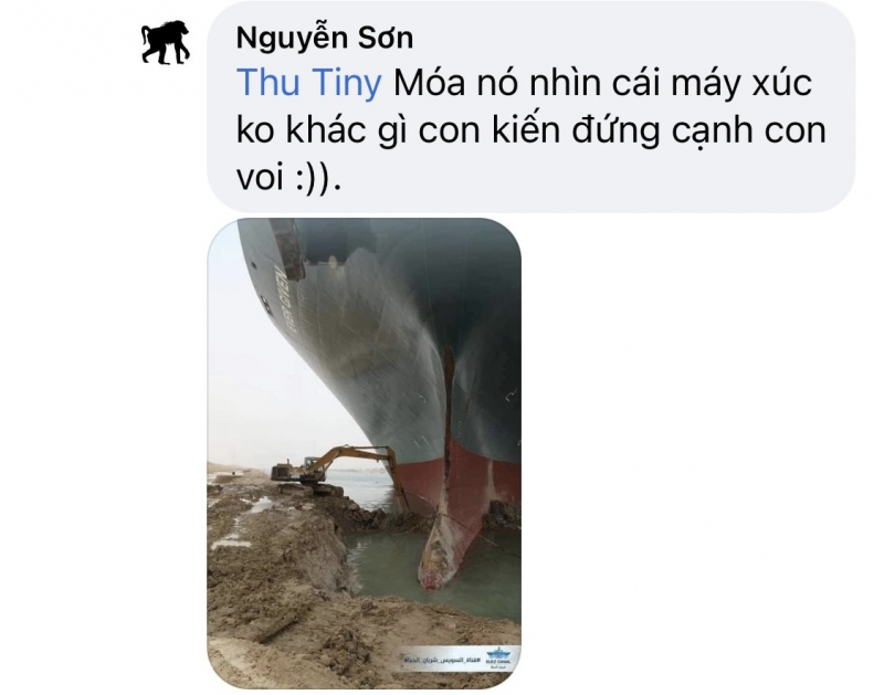 một tài khoản Facebook có tên Nguyễn Sơn đã bình luận: “nhìn cái máy xúc không khác gì con kiến đứng cạnh con voi”