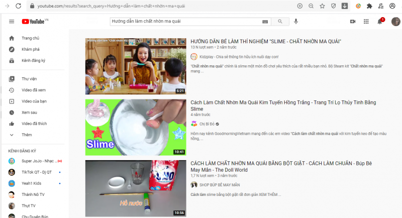 Trên YouTube có rất nhiều clip hướng dẫn cách làm slime và các trò chơi này thu hút hàng triệu lượt xem (Ảnh: Chụp màn hình)