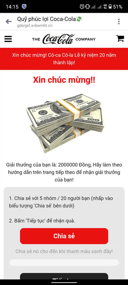 Trang web giả danh Coca-Cola
