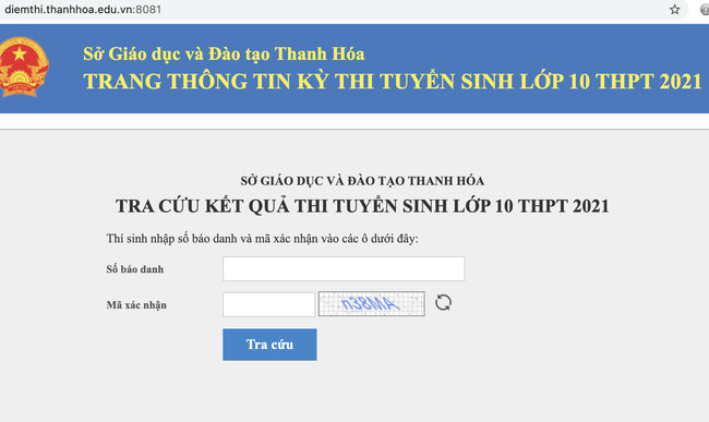 Tra cứu kết quả thi tuyển sinh lớp 10 THPT 2021 tỉnh Thanh Hóa