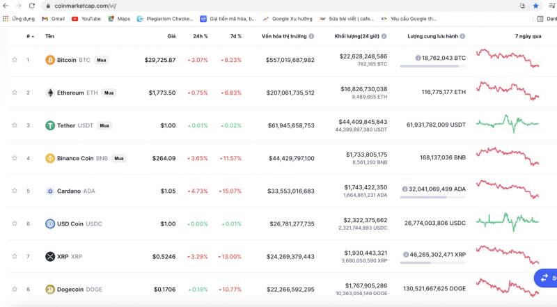 Thị trường tiền số lao dốc theo đồng Bitcoin