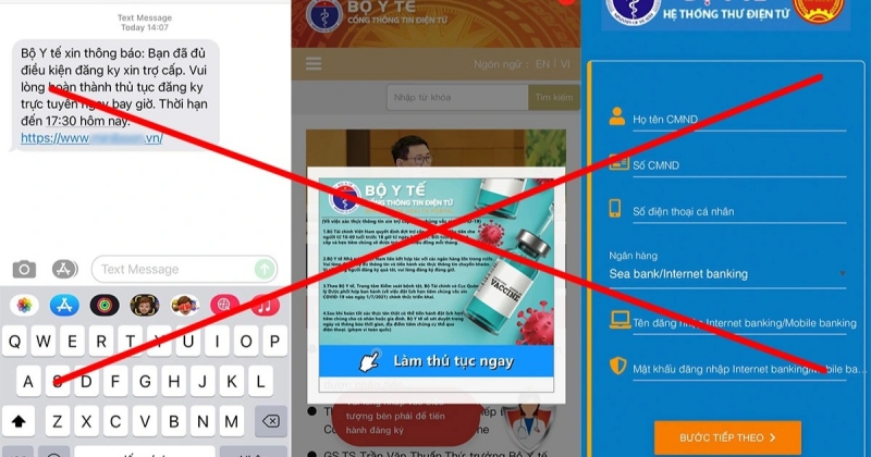 Giả mạo website Bộ Y tế, lừa đảo đăng ký trợ cấp Covid-19 (Ảnh: Dân Trí)