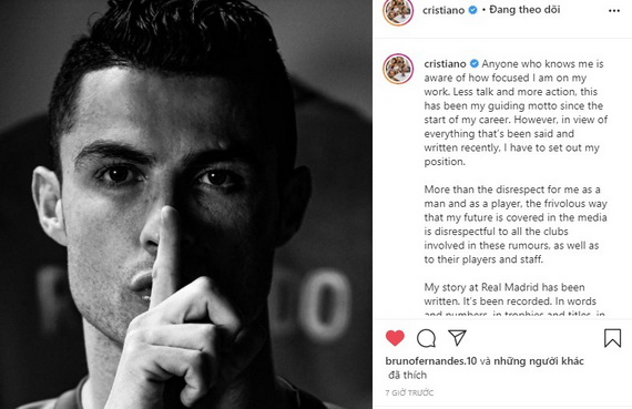 Bài viết của CR7 trên mạng xã hội