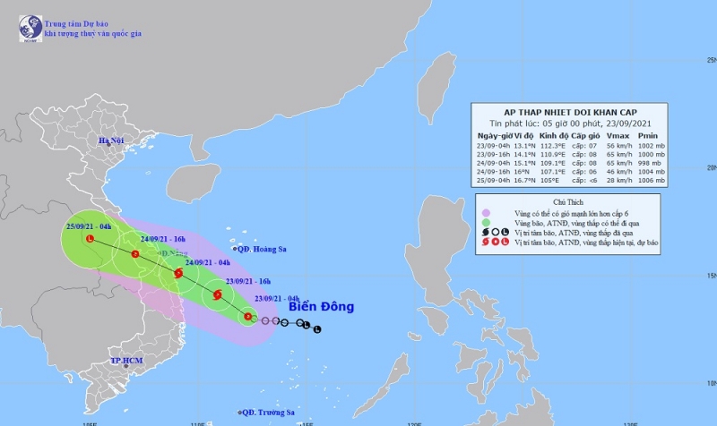 Hình ảnh dự báo đường đi và vùng ảnh hưởng của bão số 6/2021