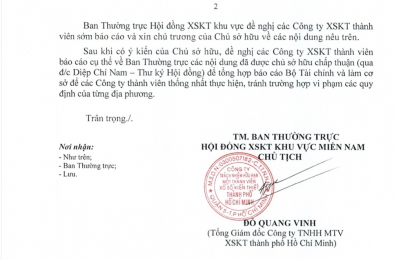 Công văn số 46/CV-KVMN ngày 01/10/2021 về việc báo cáo xin chủ trương của Chủ sở hữu về hoạt động kinh doanh xổ số trở lại