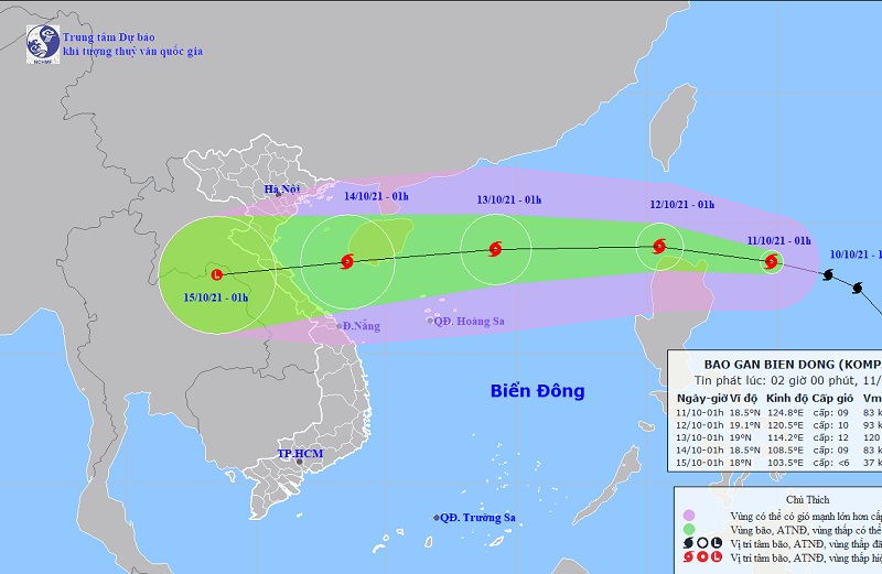 Hình ảnh dự báo đường đi của bão Compsu, bão số 8/2021 khi vào Biển Đông