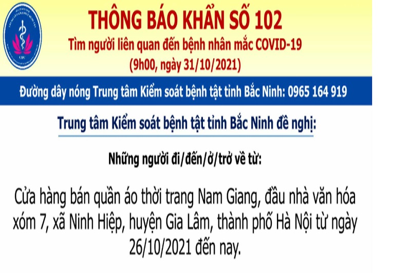 Thông báo khẩn Bắc Ninh covid-19