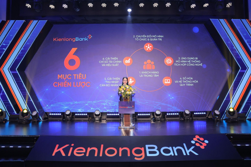 Chủ tịch HĐQT Ngân hàng TMCP Kiên Long – Bà Trần Thị Thu Hằng trình bày định hướng phát triển KienlongBank trong 5 năm tiếp theo. 
