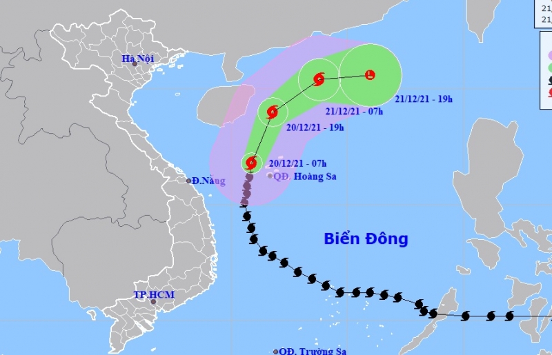 Hình ảnh dự báo đường đi và vùng ảnh hưởng của bão số 9